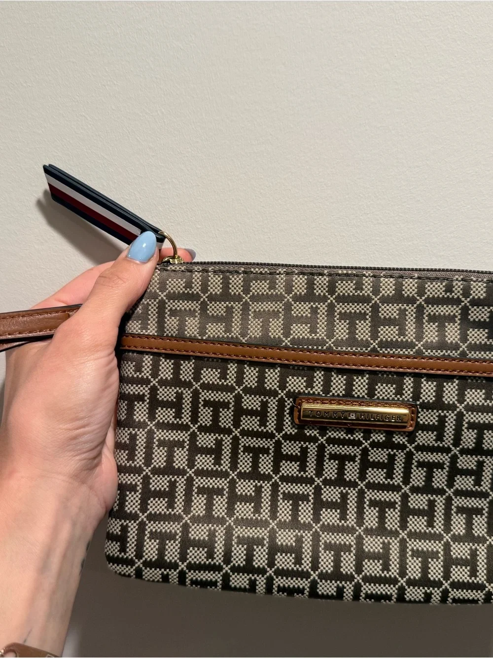 Tommy Hilfiger Brown & Cream Monogram Wristlet